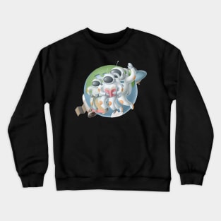 Astronauts hanging out in space. Crewneck Sweatshirt